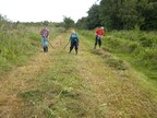 Billy, Jackie, and Ian track-raking (1439)